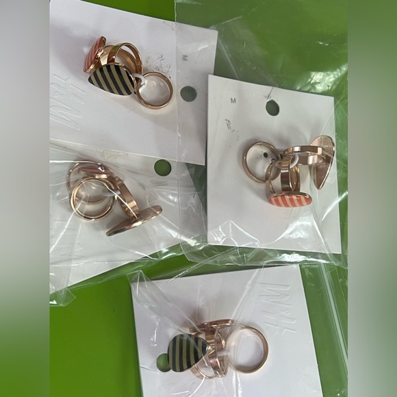 M Ring set stripes & gold modernist stacking bands statement nautical preppy - Picture 4 of 9